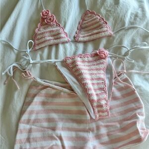 Edikted Pink and White Striped Bikini Set